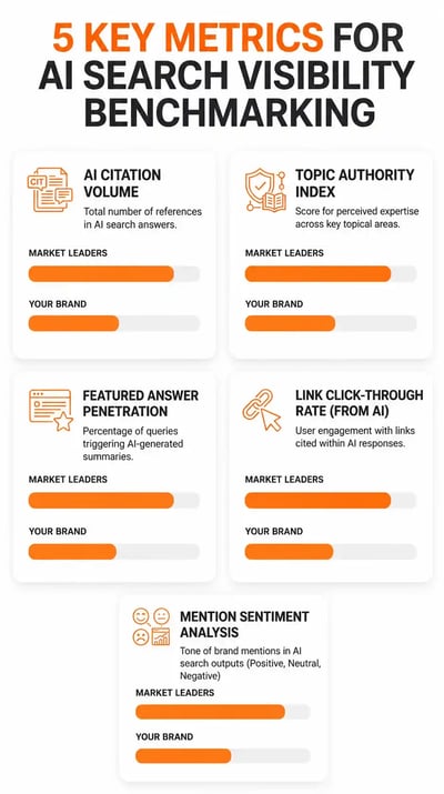 five core metrics used to benchmark AI search visibility