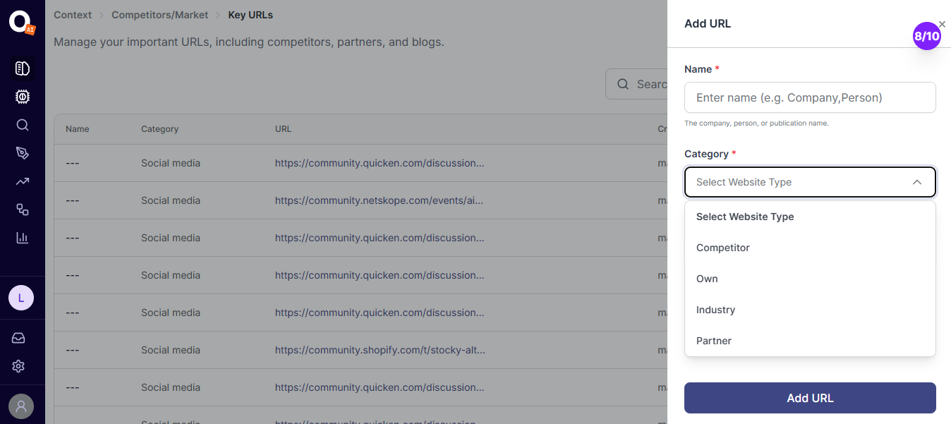 Key URLs screenshot