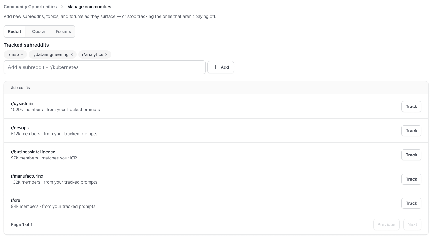 Manage communities