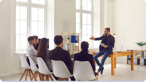 Man explaining something to his team