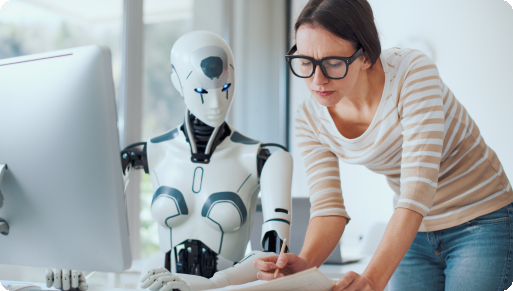 Woman explaining to AI